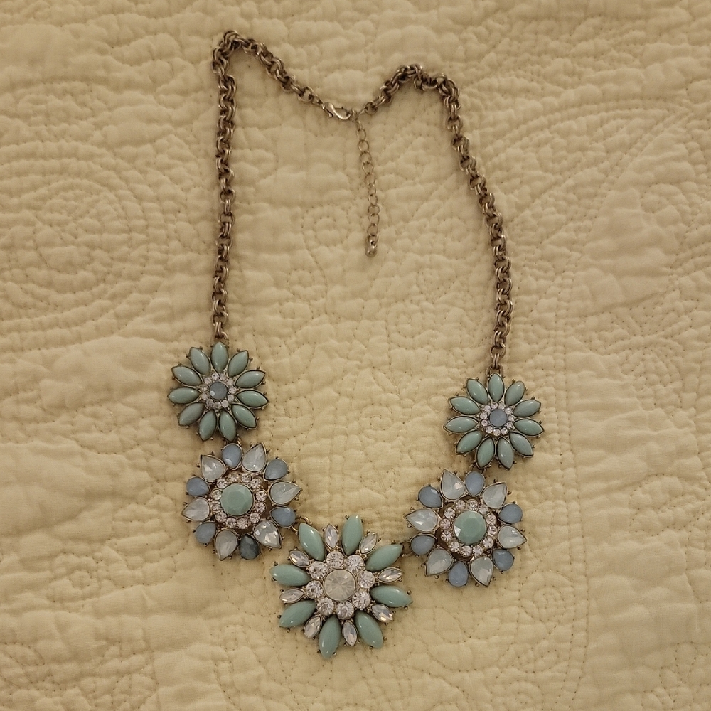 Floral Statement Necklace in Blue and Silver